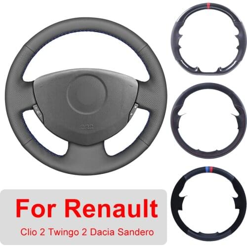 Hand Sewing Customized Car Steering Wheel Cover For Renault Clio 2 Twingo 2 Dacia Sandero 2001--2014 Leather Protective Wrap