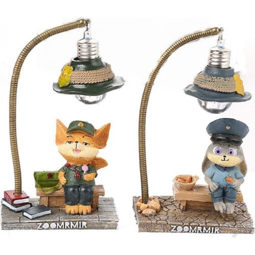 Resin Crafts Kids LED Night Lights Cartoon Crazy Animal City Fox Rabbit Baby Night Lamp Home Ornaments Toy Friend Birthday Gifts
