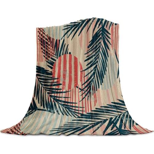 Wood Grain Tropical Plants Geometric Stripes Light Thin Flannel Blanket Custom Soft Blankets Throw on Sofa Bed Travel Bedspread