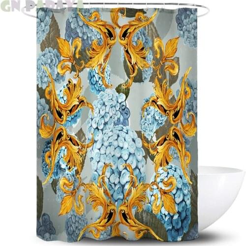 Tropical retro light blue macrame Bath Curtains Waterproof Polyester Fabric flower Shower Curtains Screen with Hooks Accessories