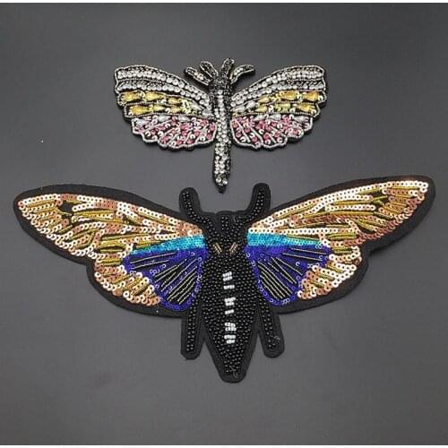 Beaded Dragonfly Butterfly Rhinestone Insect Patches Crystal Patches for Shoes Bags Sewing Apparel Applique Clothes Decor