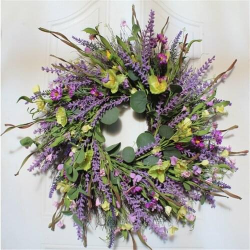 61cm Lavender Wreath Handmade Artificial Green Leaves Wreath Eco-friendly Front Door Home Decor For Wedding Birthday Party