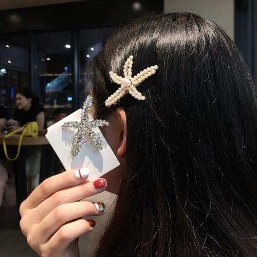 Starfish pearl hairpin female Korean ins net red hair accessories bangs clip Sen fairy hairpin rhinestone side hairpin