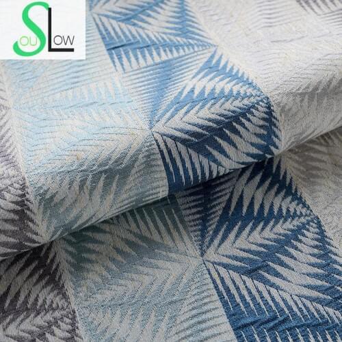 Slow Soul Blue Jacquard Curtain Fabrics Cotton Linen Vertical Bar Stripe Geometric Curtains For Living Room Bedroom Ready Made
