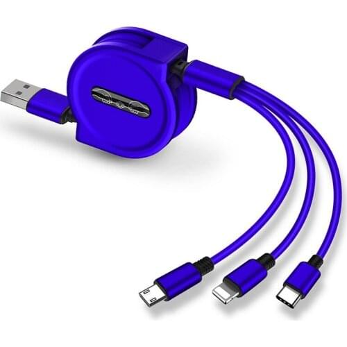 120cm 3 In 1 USB Charge Cable for iPhone & Micro USB & USB C Cable Retractable Portable Charging Cable For Iphone X 8 Samsung S9