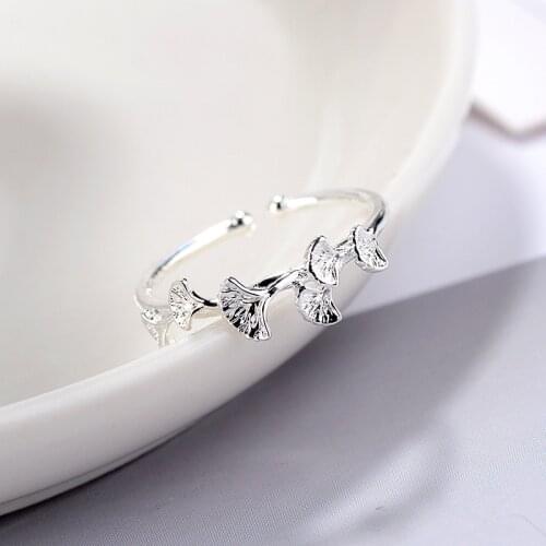 2020 Newest Arrival Simple Ginkgo Biloba Leaf Finger Rings for Women Big Antique Opening Adjustable Rings Finger Jewelry