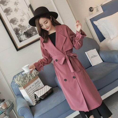 Women Casual Long Trench Coat With Belted Double Breasted Womens Windbreaker 2021 Female England Style Slim Coat