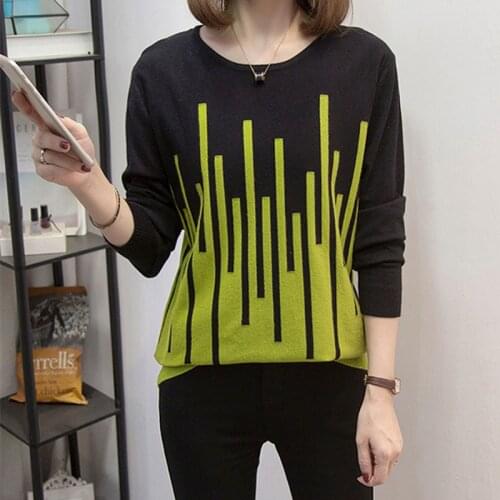 Casual Long Sleeve Contrast Color O-Neck Knitted Pullovers Women Plus Size 4XL Spring Sweaters Casual Knitwear Tops Female