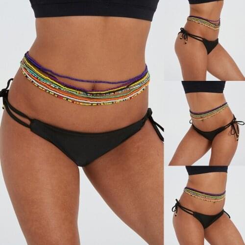 10Pcs Summer Bikini Stretchy Multicolor Beaded Belly Waist Chain Bohemian African Layered Colorful Beach Body Jewelry
