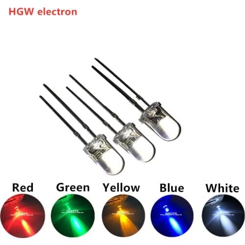 100pcs Transparent Round 5mm Assorted Kit super bright water clear Green Red white Yellow Blue Light LED bulbs emitting diode F5