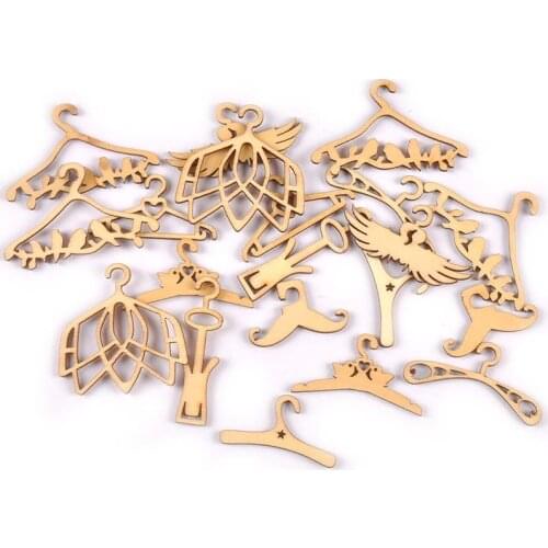 20Pcs Natural Wood Crafts Arts Coat Hanger Pattern Wooden Chip Handmade Accessories DIY Scrapbooking Ornaments Home Decor M2603