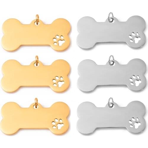 5Pcs/Lot Custom New Stainless Steel Dog Bone Hollow Pet Paw Tag Puppy Pendant Charm Accessories Jewelry Findings Wholesales