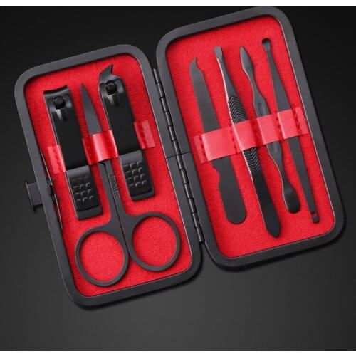 7 Pcs Black Stainless Steel Nail Clipper Cutter Trimmer Ear Pick Grooming Kit Manicure Set Pedicure Toe Nail Art Tools Set Kits