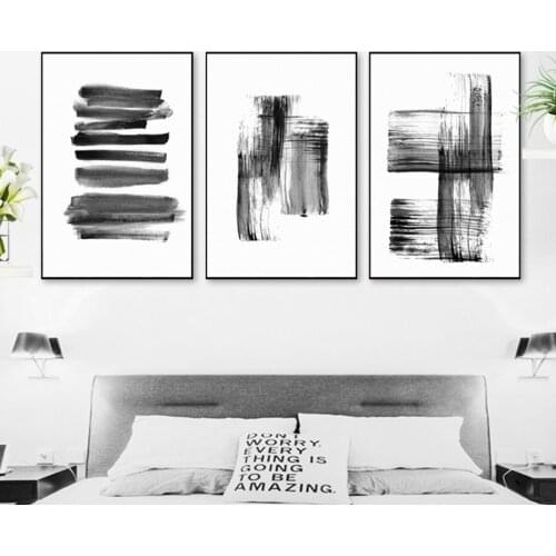 Abstract Canvas Printing Posters Wall Art Brush Strokes Black and White Ink Pictures for Living Room Decor Home Decoration