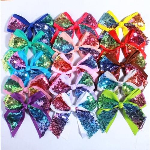 5PCS 12CM Big Bling Sequins Grosgrain Hair Bows For Box Gift Ribbon Hair Bow For Headbands Accessories You Pick Colors