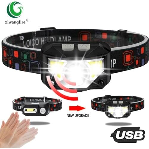 Sensor Headlight Ultralight T6+COB LED Rechargeable Headlight 8 Modes Waterproof, Used for Outdoor Camping and Fishing