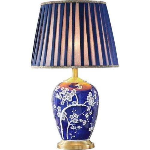 High End Chinese Plum Blue Ceramic Dimmer Table Lamp for Foyer Bedside Parlor Decor Desk Reading Light H 62cm 2552