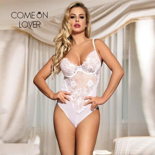 Comeonlover Womens Lace Bodysuit See Through Stitching Rompers Hollow Out Jumpsuits Plus Size Underwire Body Dentelle RI80408P