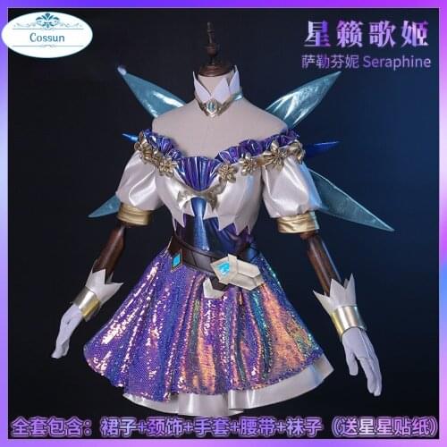 Game LOL Cosplay Costumes the Starry Eyed Songstress Seraphine Cosplay Costume Uniforms Clothes Suits Wears outfits Dresses