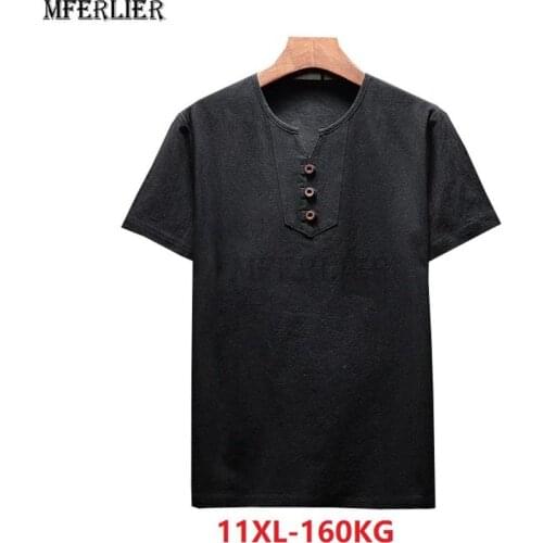 Summer men linen cotton t-shirts short sleeve Chinese style vintage V-neck tees plus size 6XL 9XL 10XL 8XL oversize black khaki