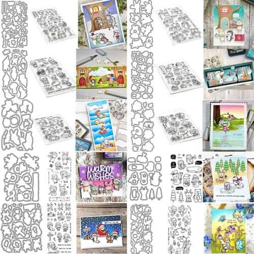 Metal Cutting Dies & Clear Stamps Combos Little Penguin Fox Rat Bear Snowman Fairy Gnome Winter Christmas Halloween View 2020