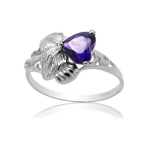 Fashion 925 Silver Leaf Ring with Gemstone 5mm Natural Amethyst Ring for Party Sterling Silver Amethyst Jewelry