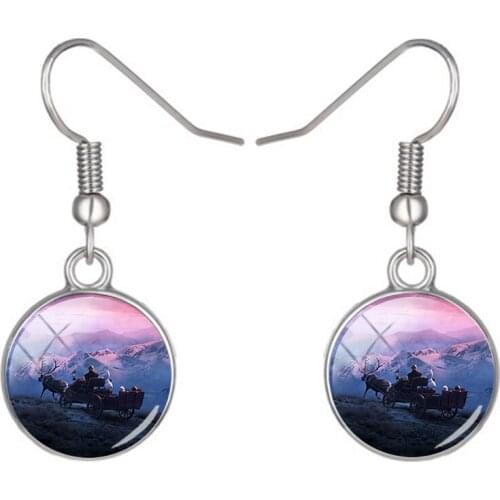 Disney Fashion Exquisite Frozen Pendant Earrings Animated Character Pendant Earrings Handmade Glass Cabochon Earrings Pendant