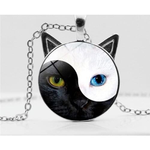 New 2021 Taiyin Cat Time Gem Necklace Black Cat Ear Glass Pendant Sweaters Chain Accessories