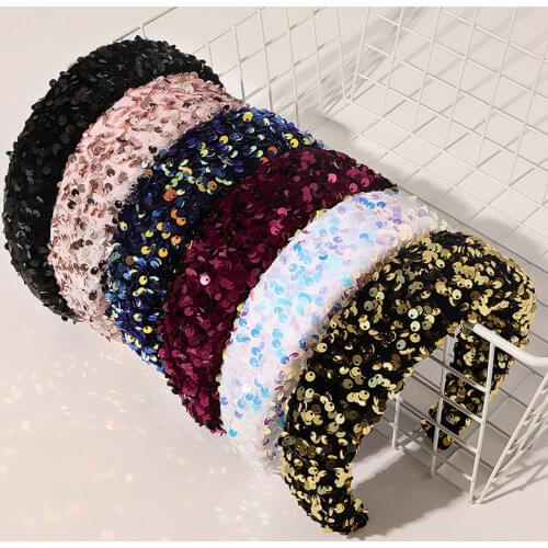 Shiny Sequins Headbands New Thicken Hair Hoop For Women Girls 5cm Wide Hairbands Glitter Padded Head Hoop Hair Accessories