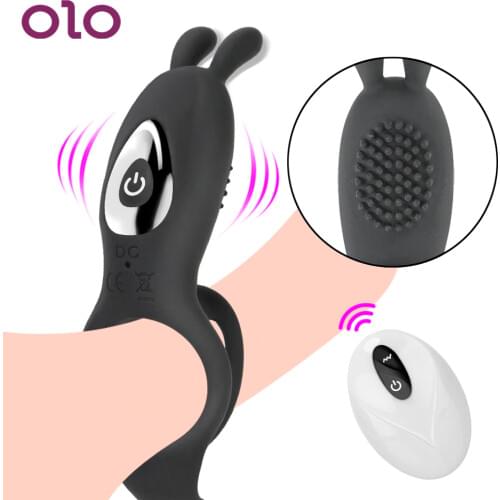 OLO 9 Frequency G-Spot Clitoris Stimulation 2 in 1 Vibrating Penis Ring Male Delay Ejaculation Sex Toys for Couples