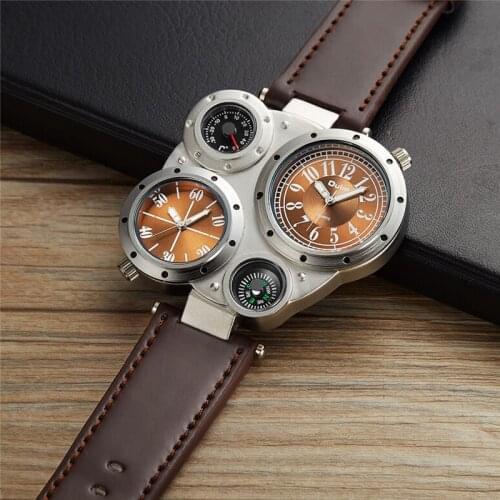 Oulm 9415 Men Watches Decorated Compass Unique Designer Luxury Brand Two Time Zone Watch Big Dial Male Wristwatch