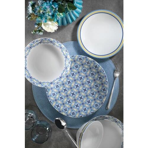 Durable Blue Design 6 Persons 24 PCS Porcelain Nonremovable Pattern Stylish Dinnerware Set