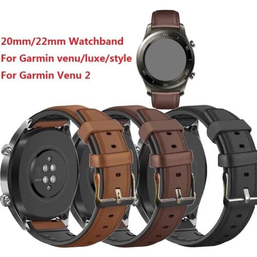 Genuine Leather WatchBand For Garmin venu 2 sq music venu2 strap for Vivomove HR Forerunner 645 245 Belt Quick Release Bracelet