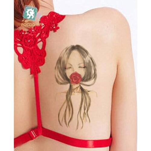Rocooart RC-030 Long Hair Rose Girl Fake Tattoo Henna Taty Tatuagem For Body Art New Fashion Waterproof Temporary Tattoo Sticker