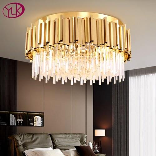 Living room crystal chandelier for ceiling luxury bedroom dining room decor shiny gold cristal lamp round home decor led lustre