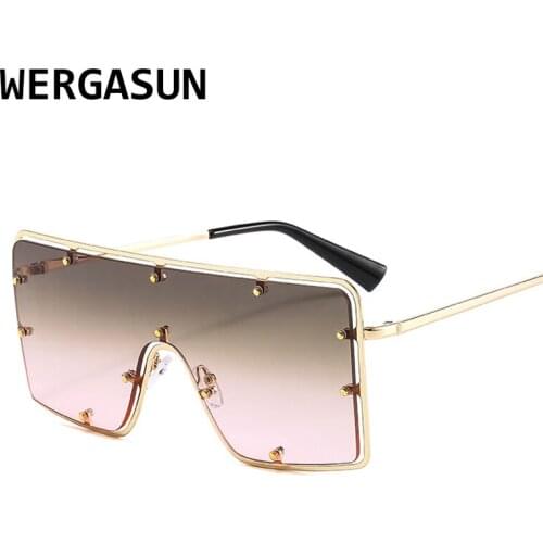 WERGASUN New Square Sunglasses Women Brand Designer Alloy Frame Oversize Gradient Sun Glasses Fashion Female Clear Shades