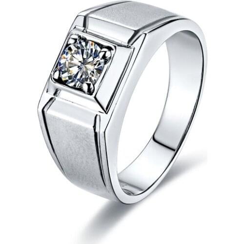 Test Positive Test Positive 1CT 6.5mm G-H Moissanite Diamond Men Ring Solid 925 Sterling Silver Male Ceremony Ring