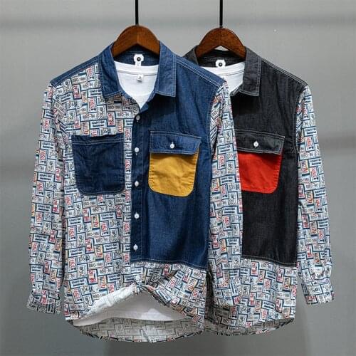 High Quality Summer Men Pocket Denim Shirt Coat Mens Casual Long Sleeve Shirts Mens Shirt Dress Hawaiian Shirt Camisa Hombre