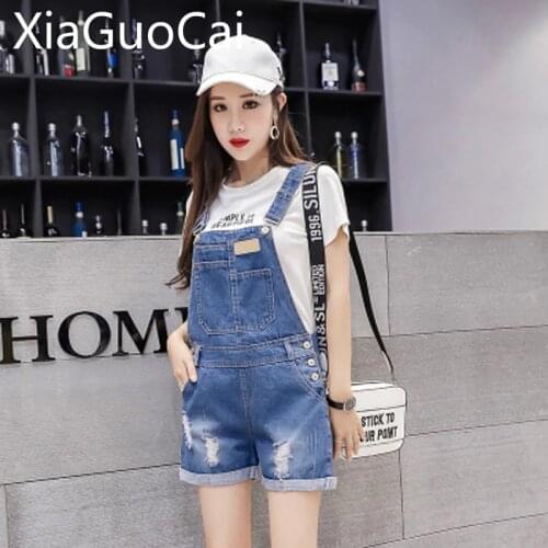Womens Jeans Shorts 2019 Summer Loose Hot Pants Student Hole Denim Strap Shorts Female Ripped Jeans for Women
