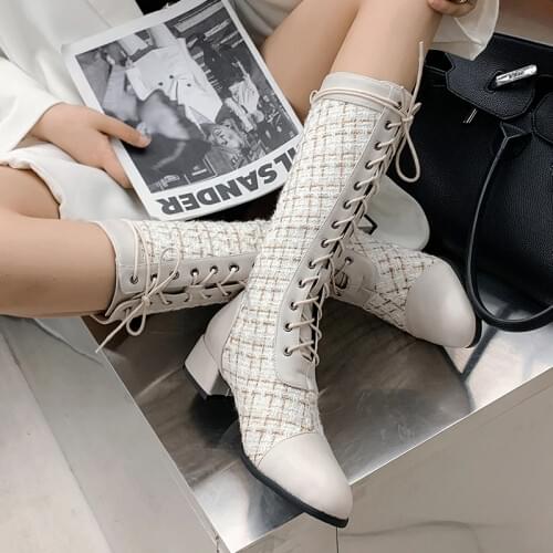 Size 34-43 2021 Women Knee High Heel Boots Lady Riding Botas Warm Winter Shoes Women Sexy Square Toe Casual Footwear 45 46 47