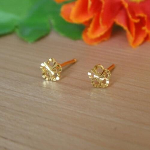 999 Real 24K Yellow Gold Earrings Women Luck Hollow Flower Stud Earrings 0.44g 4.5mmW Beauty Women Earrings