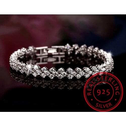 Luxury Fashion 925 Sterling Silver Tennis Bracelet Dazzling Full Crystal Zirconia Heart Bracelet For Women bangles S-B28