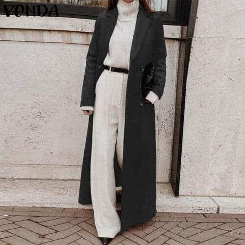 Women Autumn Cardigan Coats Plus Size Winter Warm Black Overcoats VONDA 2021 Ladies Casual Jackets Loose Long Outwears S-5XL
