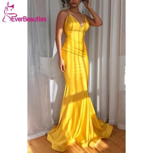 Vestidos De Fiesta Mermaid Evening Dress 2020 Satin Spaghetti Straps Robe De Soiree Suknie Wieczorowe