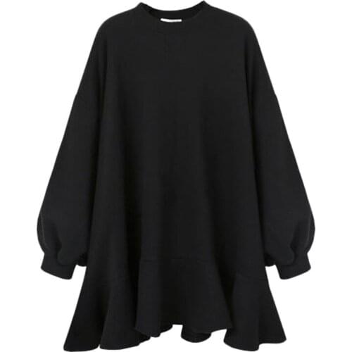 2020 Autumn Winter Dress Women New Fashion Casual Short Dress Solid Color Wild Loose Plus Ruffle Long Sleeve Sweater Dress