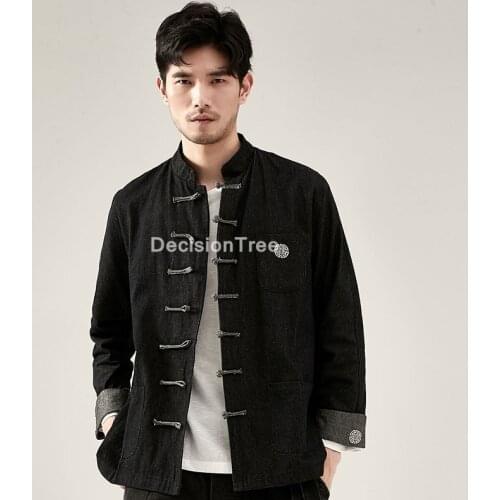 2021 chinese style tang suit hanfu tops men t shirts muslim islamic cotton loose blouse kung fu wushu uniform japanese costume