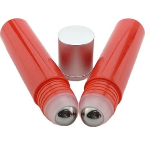 30pcs Classic 30ML Red Plastic Roll On Bottle 30CC Plastic Metal Ball Perfume Bottle Essential Oil Roll On Container Silver Lid