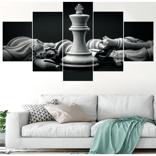 5 Pieces Wall Art Canvas Painting Black And White Chess Poster Modular Pictures Modern For Living Room Home Decoration