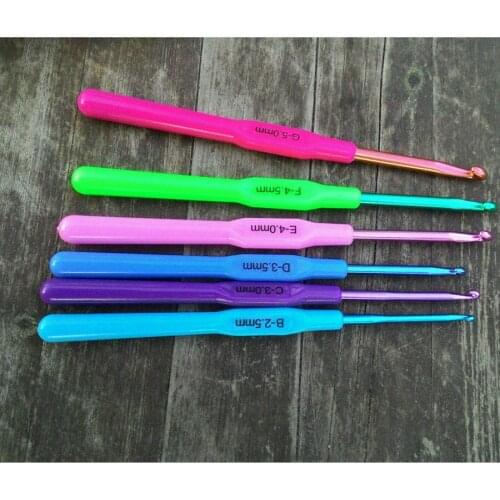 6pcs 14cm Handle Aluminum Multicolor Crochet Hooks Knit Plastic Handle Aluminum Crochet Hooks Knit Needles Weave Craft 2.0-5.0mm