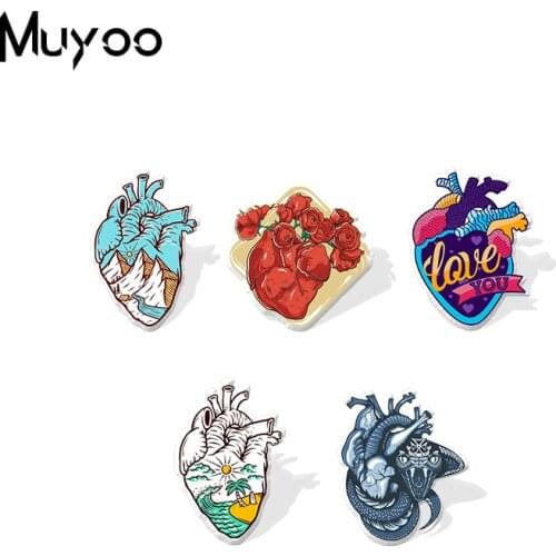 New Arrival Heart Outdoor Adventure Flowers Healthy Humanities Heart Graffiti Handmade Acrylic Badge Pins Gifts for Friends